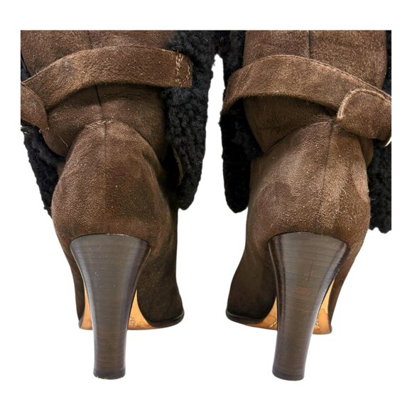 Lambertson Truex Brown Sheepskin Shearling Cuff Mid Calf Boots - Picture 7 of 11